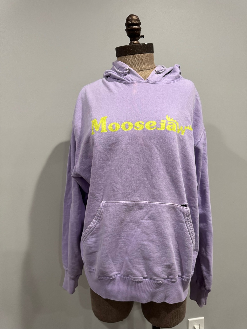 Moosejaw Lilac Hoodie with Neon Yellow Logo